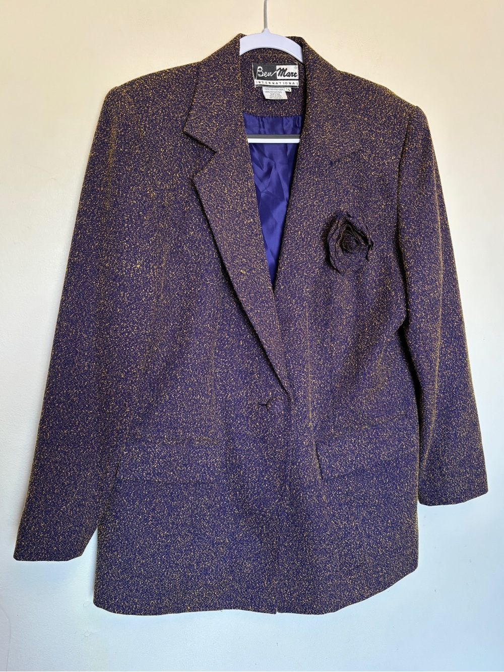 Vintage Ben Marc International Blazer 14 Poly Crepe Textured Formal Festive Rose